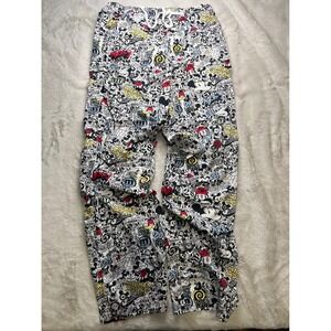 Disney Parks Mickey Mouse Pajama Pants Small White Comic Print Drawstring